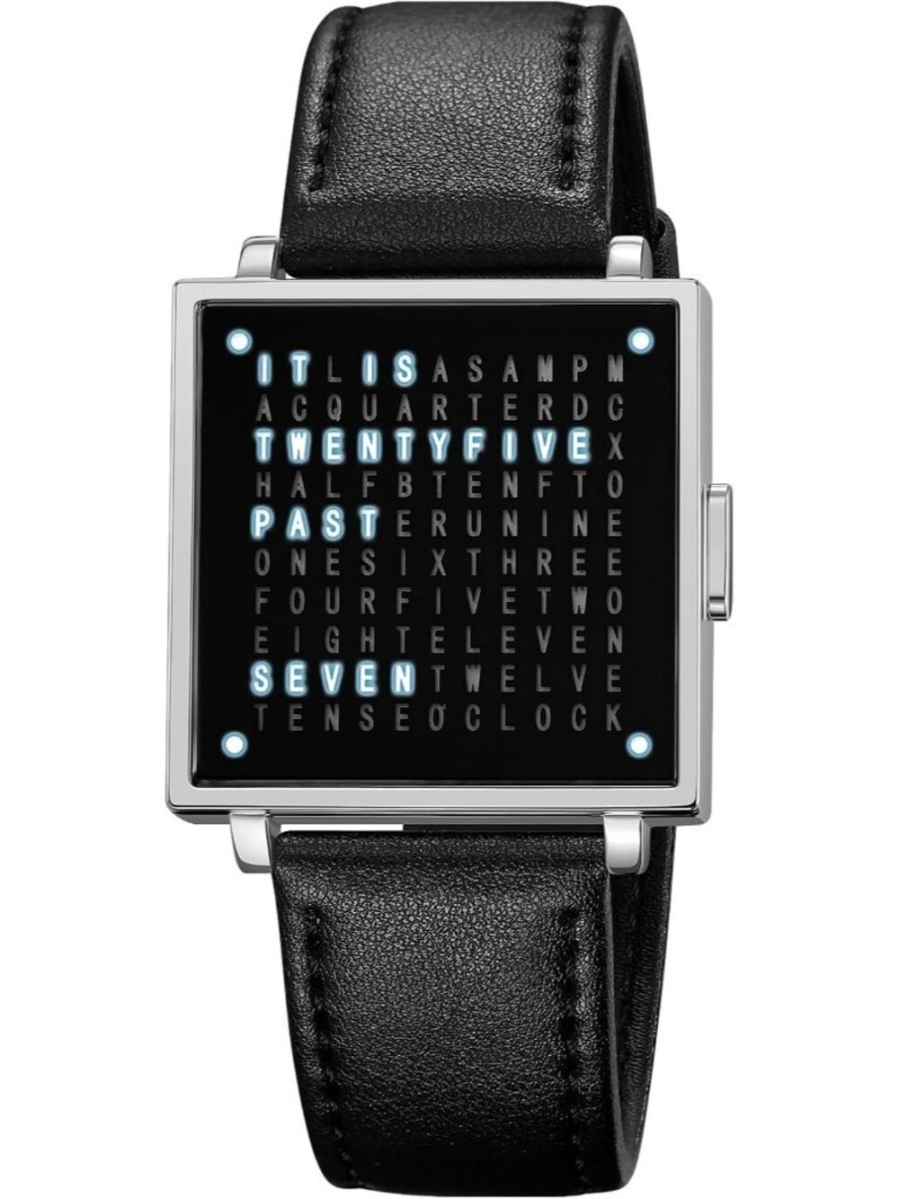 Men's Black Analog Leather Strap Multifunctional Waterproof Square Wrist Watch